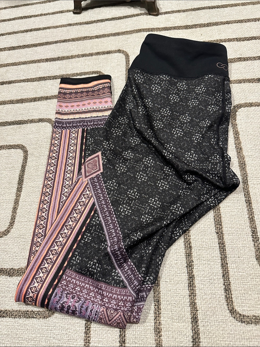 CALIA by Carrie Underwood Black Leggings with Pink Patterned Panels